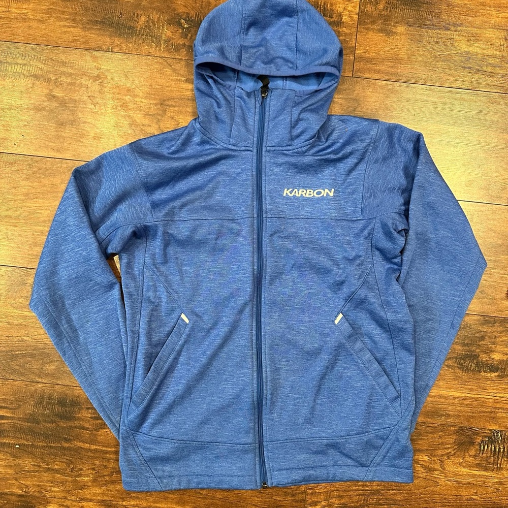 Karbon Men’s Blue Full Zip Up Hoodie Jacket Medium Outdoors Ski Fleece Coat - Picture 2 of 7